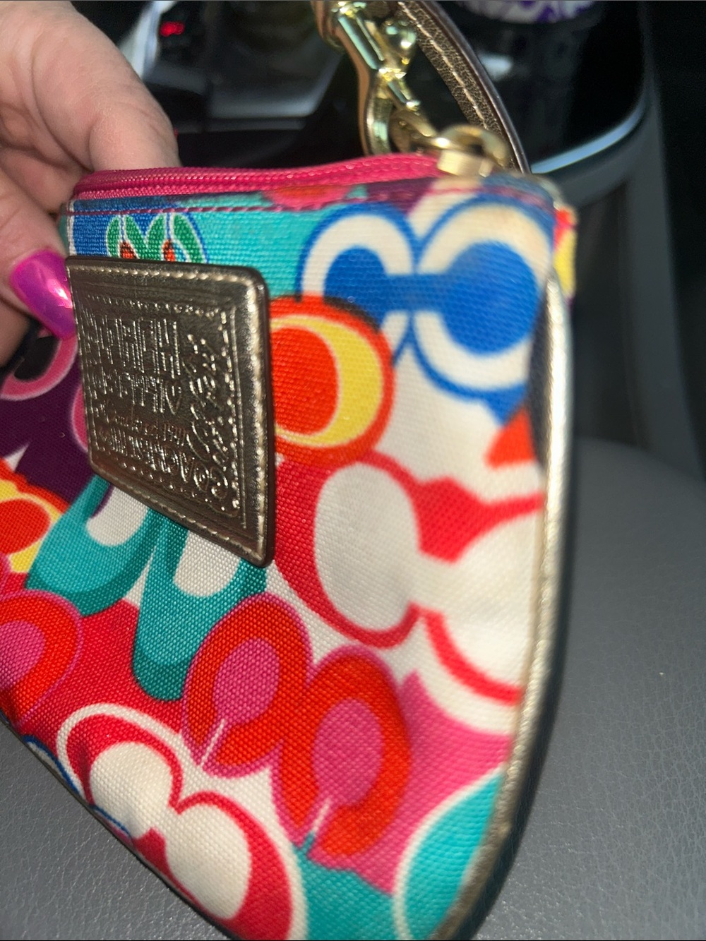 Poppy GUC Coach Multicolor Circle Print Wristlet with Metallic Trim - Picture 5 of 7